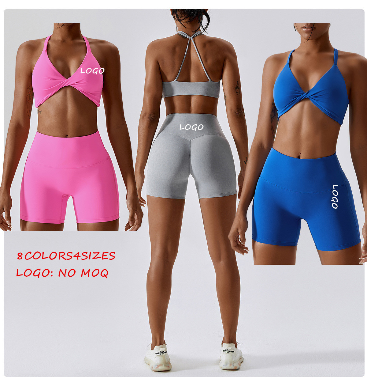 2023 Women Fitness Sports Bra and Shorts Active Wear Sets Front Twist Womens Sports Bra 2pcs Shorts Para Mujer Set for Gym · image 1