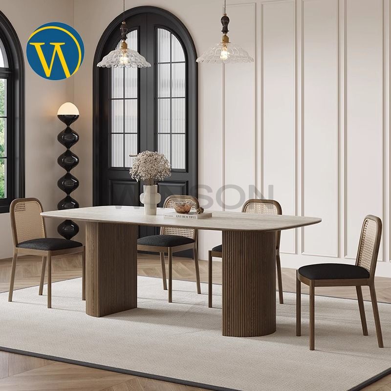 Nordic Rectangular Solid Wood Dining Table and Chair Set Modern Villa ...