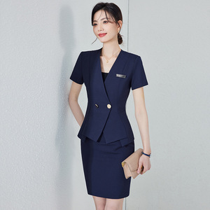 Women's Short Sleeve Suit Set Gray Wool Blend Anti-Wrinkle Office Lady Professional Workwear Spring Season Skirt Style - Product Image 4