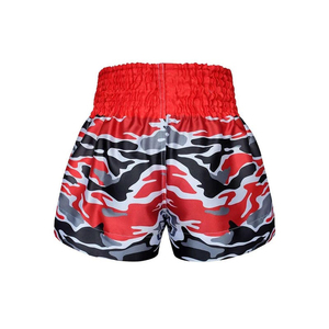 Pantalones Cortos de Muay Thai Unisex Rojos con Camuflaje Satinado, Pantalones de Entrenamiento de Kickboxing, Equipo de Combate con Camuflaje - Product Image 3