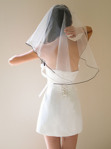 Velo Corto Nero con Bordo per Sposa, Matrimonio, Registrazione, Fotografia, Accessori per Capelli, Oggetti di Scena per Fotografia di Viaggio - Product Image 3