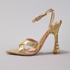 Sandal Hak Tinggi Emas yang Nyaman, Feminin, Ujung Runcing, untuk Pesta & <span class=keywords><strong>Prom</strong></span>, Hak Tipis, Gaya Eropa Amerika, Hak Super Tinggi - Product Image 4