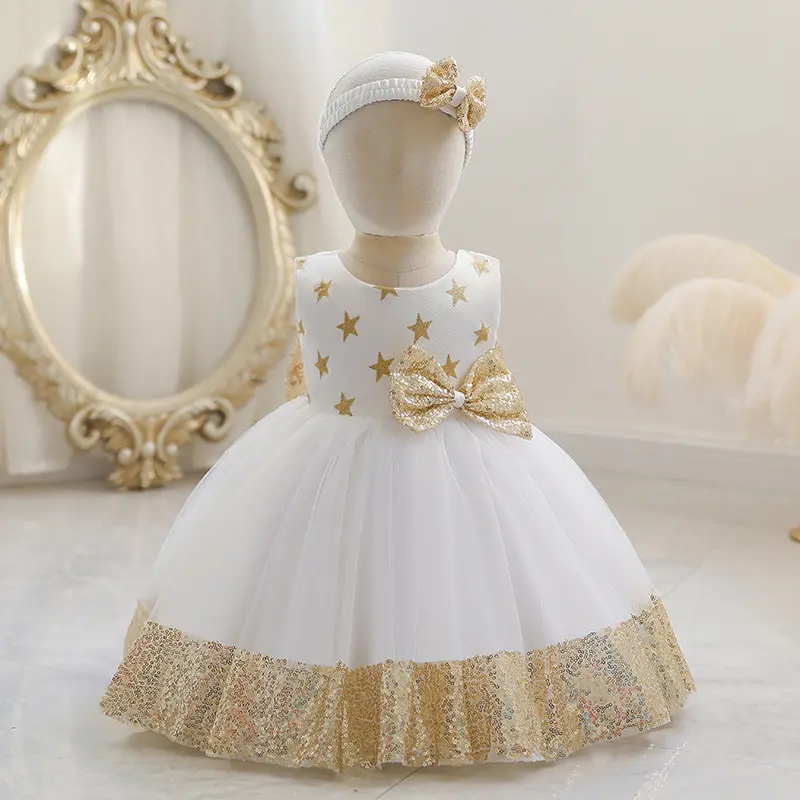 Latest Summer Children Fashion Kid Flower White Tulle Baby Girl Dresses