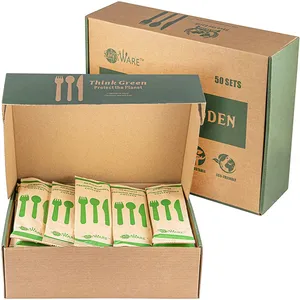 Ensemble de couverts jetables en bois vert 100% naturel Estick pour le camping - Fournisseur direct d'usine - Product Image 1