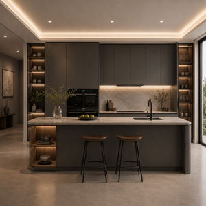 Meubles de <span class=keywords><strong>cuisine</strong></span> modernes de luxe avec îlot et plan de travail en quartz artificiel - Product Image 1
