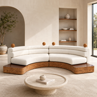 Canapé sculptural de style designer, base en placage de bois unique, canapé en tissu, canapé de hall post-moderne pour projet de villa