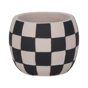 Vaso per Fiori Moderno Rotondo a Scacchiera, Fioriera Decorativa per Arredamento Casa, Design con Motivo Grafico - Product Image 1