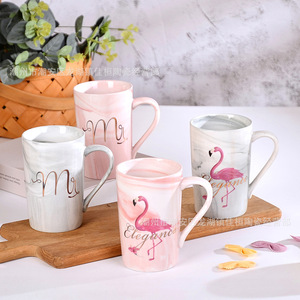 Jia Huan Ceramics <b>Marble</b> Ceramic <b>Mug</b> With Flamingo Design Wedding Gift Cup Microwave Safe Office Water Cup - Product Image 3
