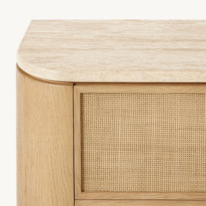 <span class=keywords><strong>Commode</strong></span> à 9 tiroirs avec plateau en travertin <span class=keywords><strong>et</strong></span> panneaux en rotin tressé, meubles de chambre à coucher en <span class=keywords><strong>bois</strong></span> massif, <span class=keywords><strong>commode</strong></span> en chêne massif - Product Image 4