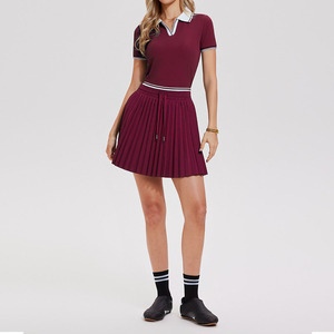 Ensemble de polos et de jupes plissées de nouvelle conception avec cordon de serrage, taille haute, respirant, jupe de tennis régulière avec poches - Product Image 6