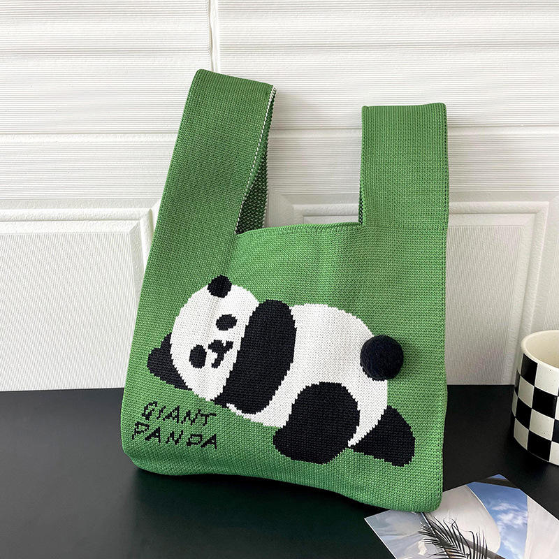 Trendy Knitted Cute Giant Panda One Shoulder Handbag Handbag Large Capacity Handbag for Female