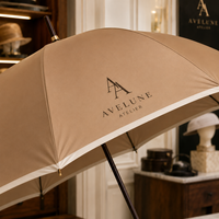 Parapluie de voyage moderne semi-automatique haut de gamme de 30 pouces pour adultes, couleur camel, avec cadre en fibre de verre, poignée en plastique mat et tissu pongé 190T, personnalisable