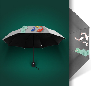 Ô Che Mưa Gấp 3 Tiện Dụng KLH397 Ô Che Nắng Cá Koi Hợp Kim Quà Tặng Doanh Nhân Ô Màu Đen - Product Image 4