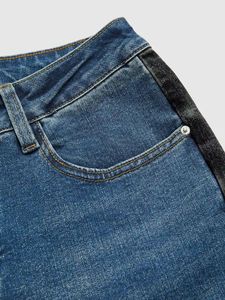 Jeans da <span class=keywords><strong>Donna</strong></span> a Vita Alta, Gamba Larga e Taglio Dritto, Lavaggio Medio con Striscia Laterale in Raso Nero, <span class=keywords><strong>Abbigliamento</strong></span> Femminile - Product Image 5