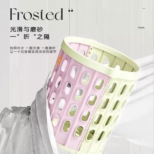 Frosted Folding Trash Can Cylindrical Pink Green Indoor Waste Bin - Product Image 1