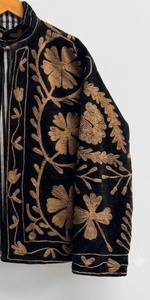 Handmade Rajasthan Suzani <b>Velvet</b> Bomber Jacket <b>Women</b> Winter Breathable Embroidered Cotton Lining OEM ODM Private Label - Product Image 6