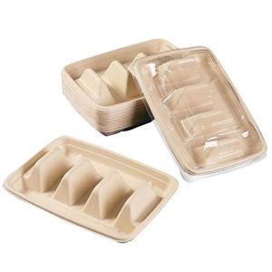 Boîte de plaques à tacos biodégradables personnalisées Conteneurs d'emballage jetables en pulpe de bagasse de canne à sucre fabriqués à partir d'emballages alimentaires en PET - Product Image 4