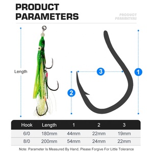 Hameçon de pêche au calmar TEASER HK025 6/0 8/0 Triple Rig Assist Hook Octopus Squid Skirts Jig Soft Fishing Lure - Product Image 2
