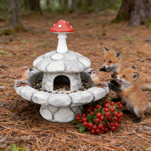Figurine décorative en résine peinte à la main, mangeoire pour oiseaux en forme de champignon avec dessus rouge, pour une ambiance de <span class=keywords><strong>conte</strong></span> de fées, double usage - Product Image 4