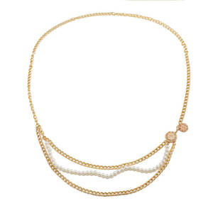 โซ่คาดเอวผู้หญิง ประดับมุกเทียม โลหะ โซ่คล้องตัว สำหรับงานปาร์ตี้ เครื่องประดับแฟชั่น หลายชั้น - Product Image 5