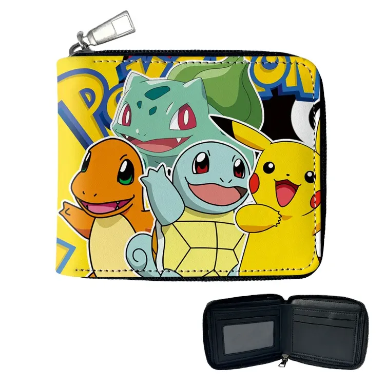 Commercio all'ingrosso anime pokemoned borsa corta con cerniera PU studente uomini e donne stampa a colori portafoglio in pelle piegato porta carte di credito