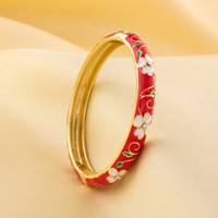 Bracelet manchette vintage style chinois en alliage de zinc plaqué or, émaillé, motif floral, goutte d'huile, style ethnique original, bracelet tendance