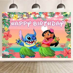 Decoración <span class=keywords><strong>de</strong></span> Fiesta <span class=keywords><strong>de</strong></span> Stitch y Lilo, Fondo <span class=keywords><strong>de</strong></span> Poliéster para <span class=keywords><strong>Cumpleaños</strong></span>, Tela Decorativa para Pared, Banner Colgante - Product Image 3
