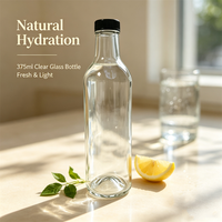 Bouteilles en verre pour jus froid et boissons maison 375 ml – Bouteilles rondes transparentes pour boissons gazeuses et énergisantes avec couvercle noir