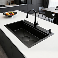 Évier de cuisine moderne en acier inoxydable 304 à cuve unique, fait main, noir mat, avec surface anti-rayures