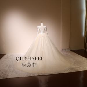 Robe de mariée longue à manches longues et dos nu, brodée à la main, style robe de bal, longueur ras du sol, avec traîne chapelle, soutien-gorge intégré, en tulle et <span class=keywords><strong>perles</strong></span>, collection 2025 - Product Image 4