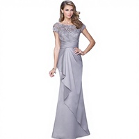 Vestido Midi de Chifón y Satén Gris para Mujer, Elegante, Formal, para Boda, Dama de Honor, Fiesta, Banquete, con Lentejuelas