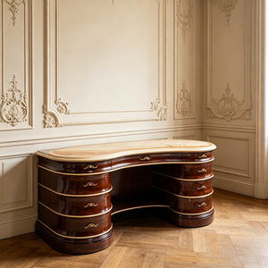 Escritorio de Oficina en Casa de Estilo Retro Europeo, con Forma Curva, Chapa de Madera, Superficie de Piedra Pintada a Mano, <span class=keywords><strong>Escritorios</strong></span> de Escritura con Almacenamiento, Estilo Antiguo - Product Image 1