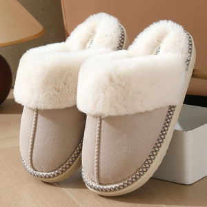 Chaussons d'hiver chauds en fourrure pour femme, pantoufles de luxe en peluche pour couple, chaussures d'intérieur en coton à talons plats, pantoufles moelleuses - Product Image 3