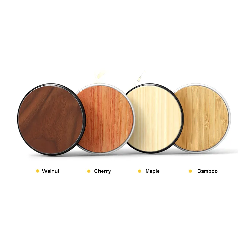 2022 Amazon Hot Sell Aluminum Alloy Wireless Fast Charging 5w/7.5w/10w Wooden Round Shape Wireless Charger