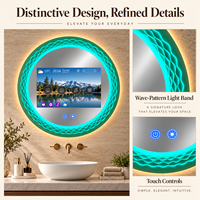 HAOCROWN Cermin TV LED Bulat dengan Pencahayaan Gelombang Dekoratif, Cermin Televisi Dinding untuk Kamar Mandi Hotel dan Rumah.