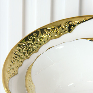 Gold Edged Ceramic Tableware Home Western Food Plate Steak Fruit Salad Bowl Luxury <b>Dinnerware</b> <b>Set</b> Wedding Restaurant Dishes - Product Image 5