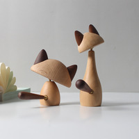 Décoration d'intérieur créative en bois, modèle de maison de style européen, figurine de chat artisanale