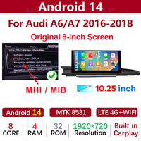 Android 14 MTK8581 10,25/12,5 pulgadas REPRODUCTOR DE Radio y vídeo para coche estéreo para Audi A6 A7 2012-2018 inalámbrico Carplay navegación GPS automática