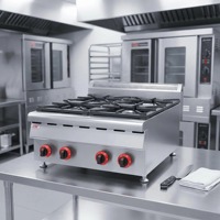 Estufa de Gas Comercial de Acero Inoxidable, 4 Quemadores, de Sobremesa, GLP/GNL, Equipo de Cocina, Fábrica OEM con Más de 20 Años de Experiencia