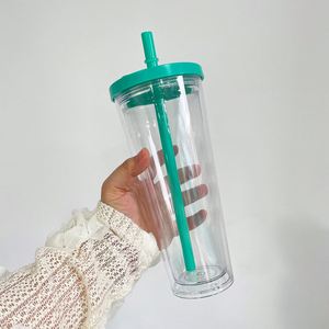 24Oz/700ml Pre Drilled Snow Globe Glitter Flow Floating Boba <b>Cups</b> <b>Plastic</b> Acrylic Tumblers With Straw Suitable for Vinyl - Product Image 2