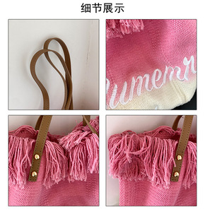 Pinky Biểu Tượng Tùy Chỉnh Hợp Đồng Màu Sắc Vai Túi Da Xử Lý Vải Tote Túi Phụ Nữ Mua Sắm Vai Tote Túi Du Lịch Với Tua - Product Image 2