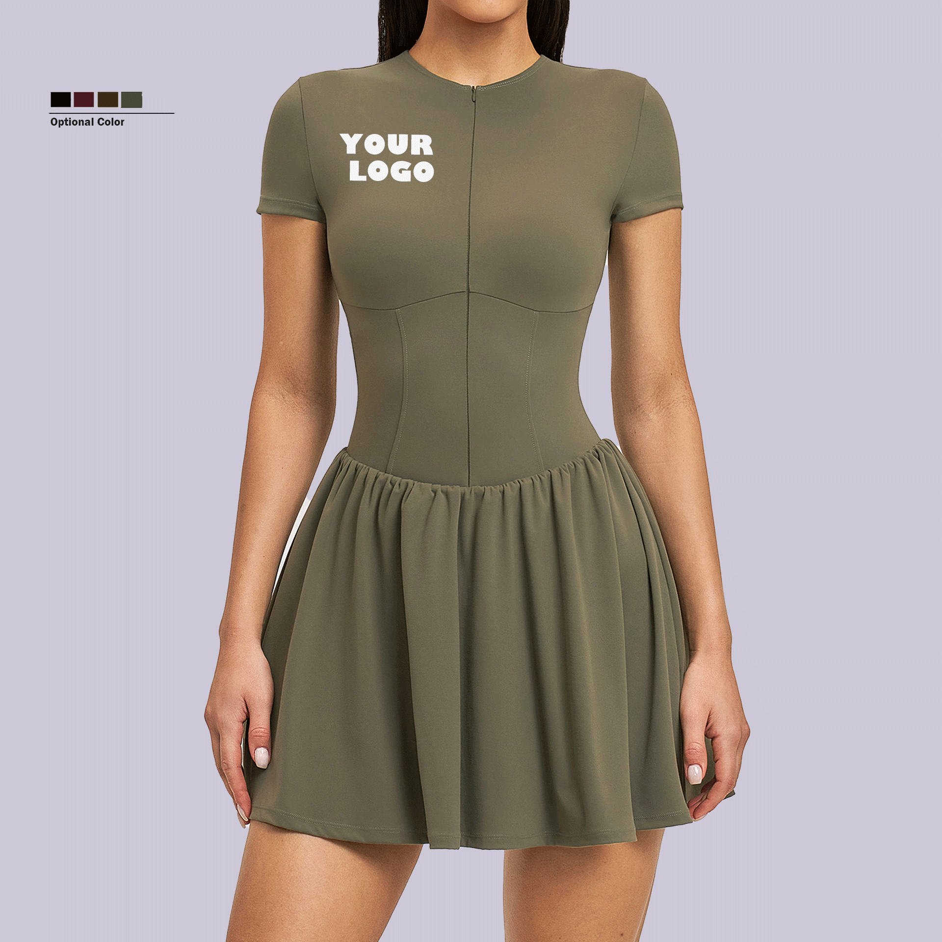 LOGO Custom Women Stand Collar Slimming Tennis Dress Short Sleeve Pleat Sports Pickle Ball Outfits Padel Yoga Dress