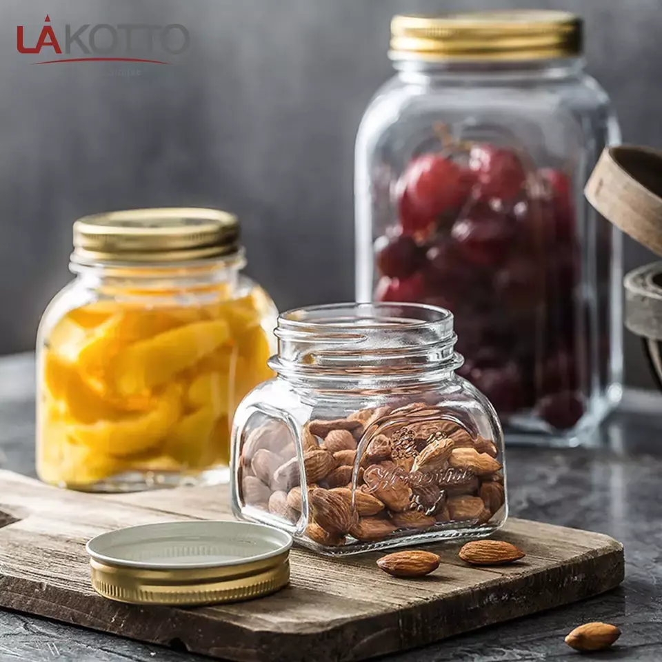 Glass food storage jar square and round glass jars with lids heat resistant glass jar storage