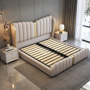 Nuovo Design Set di Mobili per Camera da <span class=keywords><strong>Letto</strong></span> di Lusso Italiano, <span class=keywords><strong>Letto</strong></span> King Size Moderno con Testiera in Pelle, Struttura in Legno Resistente - Product Image 3