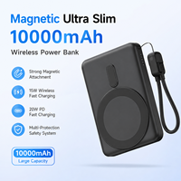 OEM ODM 15W/22.5W Batterie externe magnétique avec écran LED, support intégré, câble de charge 2-en-1 avec cordon, mince, portable, sans fil
