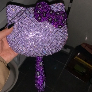 Espejo de Mano con Diseño de Gato, Espejo Cosmético de Plástico Bonito y Personalizado con Pedrería Brillante - Product Image 4