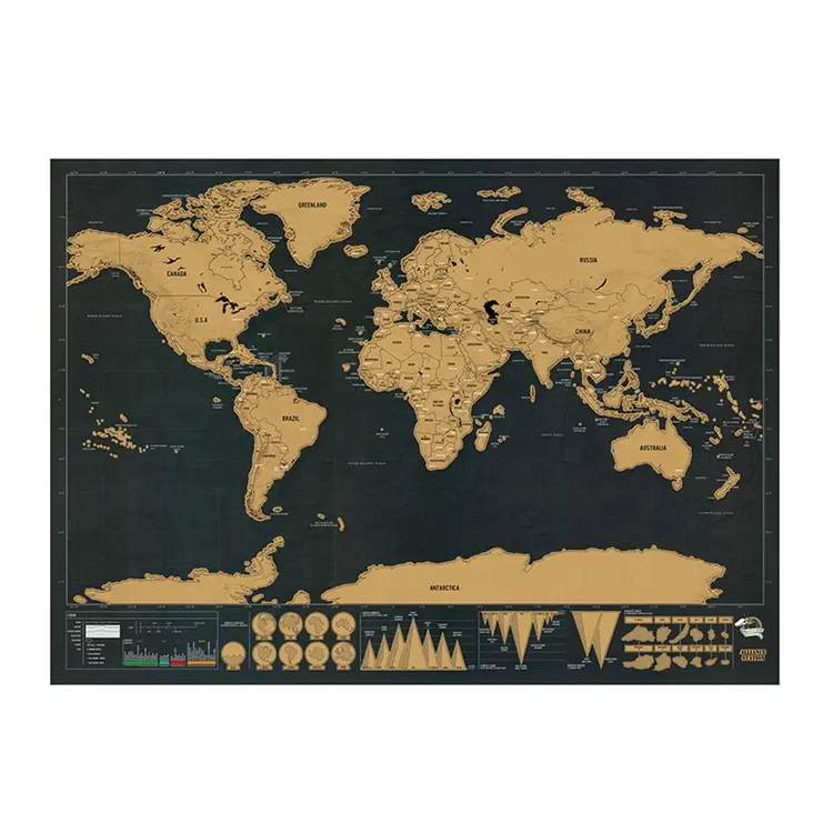Новый дорожный мир царапины Золотая фольга черные царапины карты покрытие роскошный подарок для путешествий
