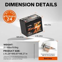 Baterai LiTime 24V 50Ah Group24 LiFePO4 dengan Bluetooth IP65 untuk Motor Trolling Sistem Off Grid Kelautan