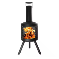Holzfeuer-Feuerschale Mattschwarze Metallgitter-Kammer Regenschutzkappe Dreibein-Basis Garten Terrasse Eisen-Feuerstelle für Draußen
