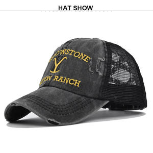 Casquette de baseball vintage à 5 panneaux en sergé Yellowstone <span class=keywords><strong>Dutton</strong></span> Ranch Style ethnique en détresse coton lavé broderie incurvée à la mode - Product Image 2